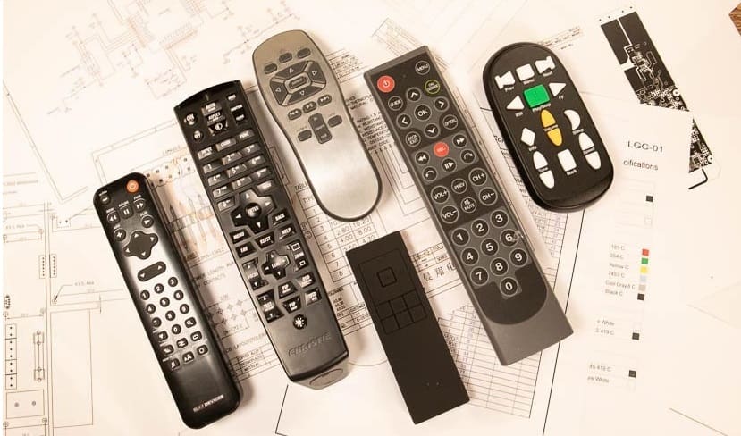 Pictures of six different custom remote controls